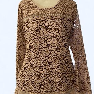 Hannah burgundy and cream lace long sleeve floral blouse m